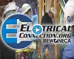 men in hard hats behind Electrical Connection logo