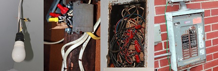 Lights, wires showing electrical hazards